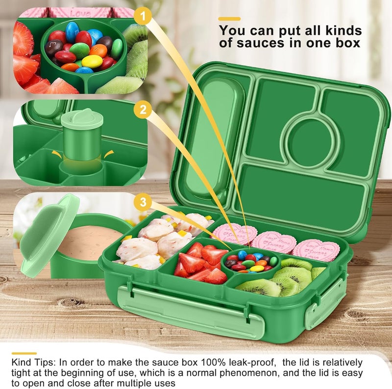 Amathley Bento Box Adult Lunch Box Kids,Lunch Containers for Adults/Kids/Toddler,5 Compartments Bento Lunch Box with Sauce Vontainers,Microwave & Dishwasher & Freezer Safe,BPA-Free (Emerald green) - Image 4